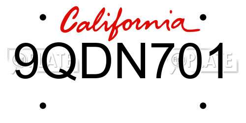 9QDN701 California License Plate