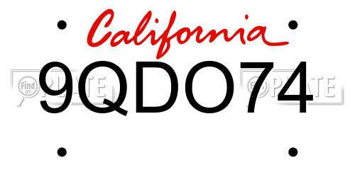 9QDO74 California License Plate