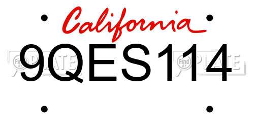9QES114 California License Plate