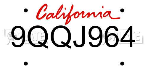 9QQJ964 California License Plate