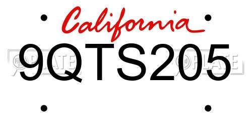 9QTS205 California License Plate