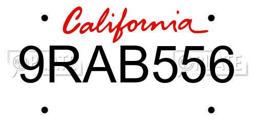 9RAB556 California License Plate