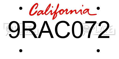 9RAC072 California License Plate