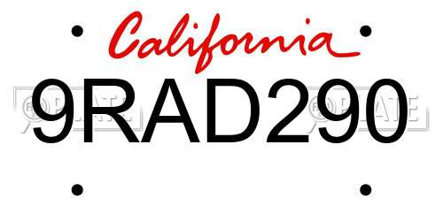 9RAD290 California License Plate