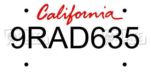 9RAD635 California License Plate