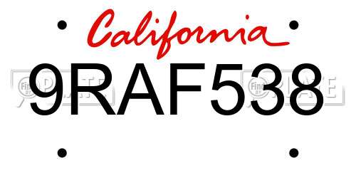 9RAF538 California License Plate