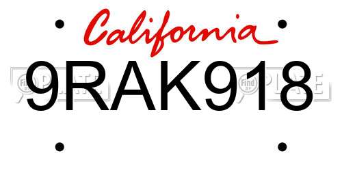 9RAK918 California License Plate