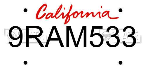 9RAM533 California License Plate