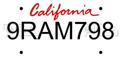 9RAM798 California License Plate