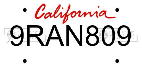 9RAN809 California License Plate