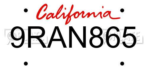 9RAN865 California License Plate