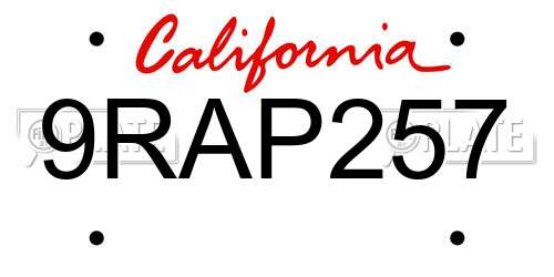 9RAP257 California License Plate