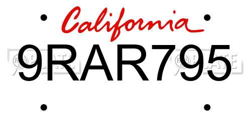 9RAR795 California License Plate