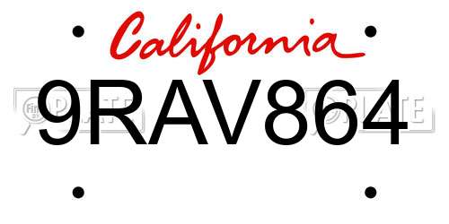 9RAV864 California License Plate