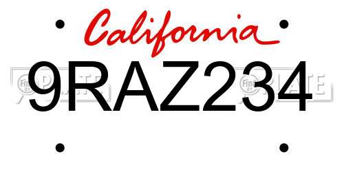 9RAZ234 California License Plate