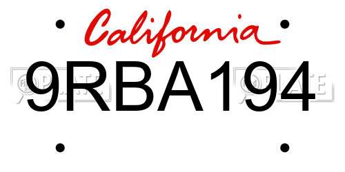 9RBA194 California License Plate