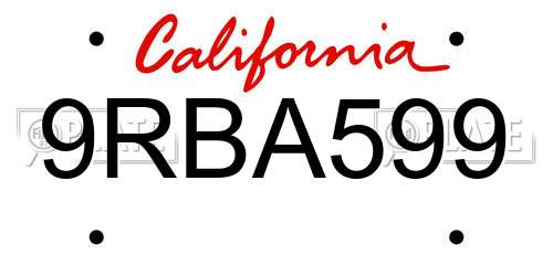 9RBA599 California License Plate