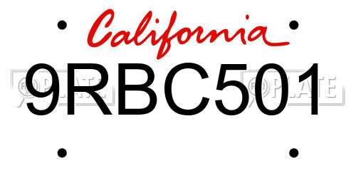 9RBC501 California License Plate