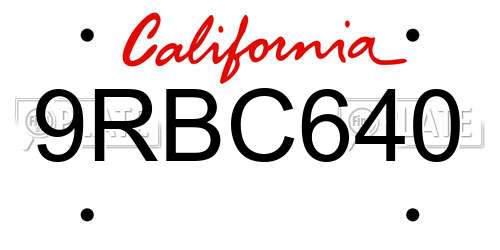 9RBC640 California License Plate