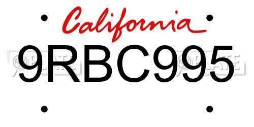 9RBC995 California License Plate