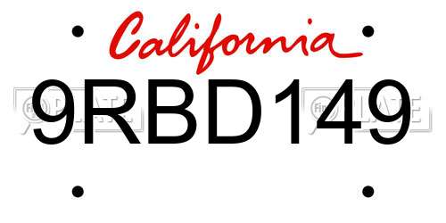 9RBD149 California License Plate