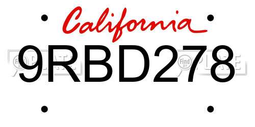 9RBD278 California License Plate