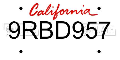 9RBD957 California License Plate