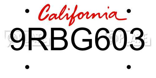 9RBG603 California License Plate