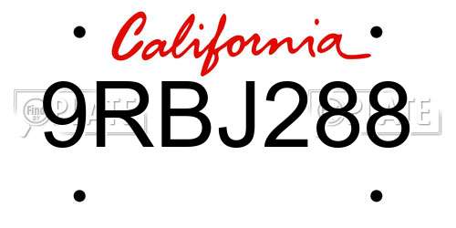 9RBJ288 California License Plate