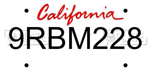 9RBM228 California License Plate