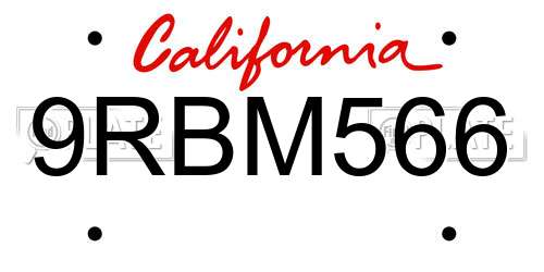 9RBM566 California License Plate