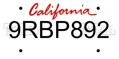 9RBP892 California License Plate
