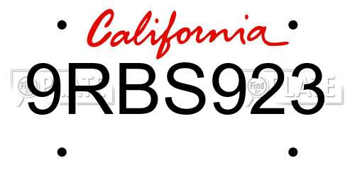 9RBS923 California License Plate