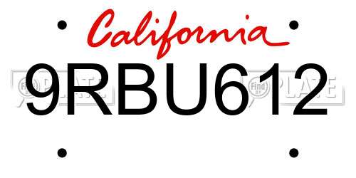 9RBU612 California License Plate