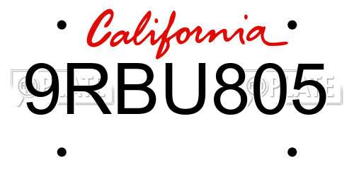 9RBU805 California License Plate
