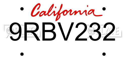 9RBV232 California License Plate
