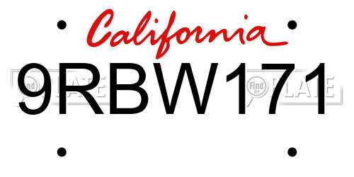 9RBW171 California License Plate