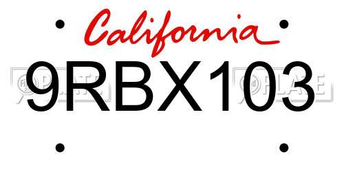 9RBX103 California License Plate