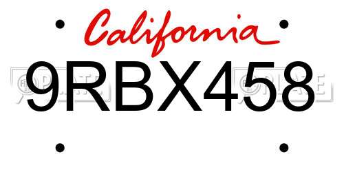 9RBX458 California License Plate