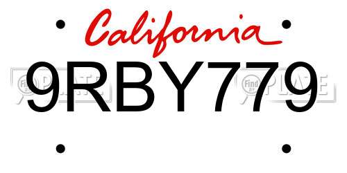 9RBY779 California License Plate
