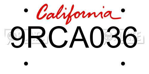 9RCA036 California License Plate