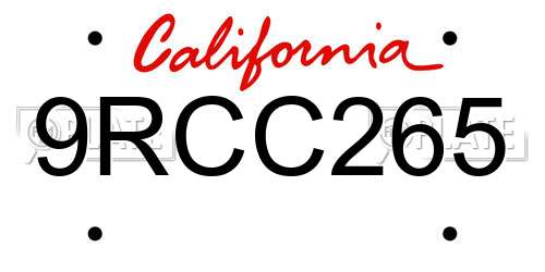 9RCC265 California License Plate