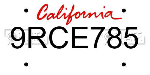 9RCE785 California License Plate