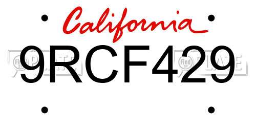 9RCF429 California License Plate