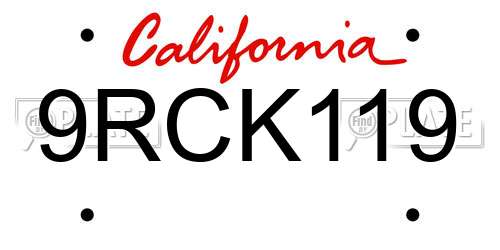 9RCK119 California License Plate