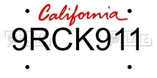 9RCK911 California License Plate