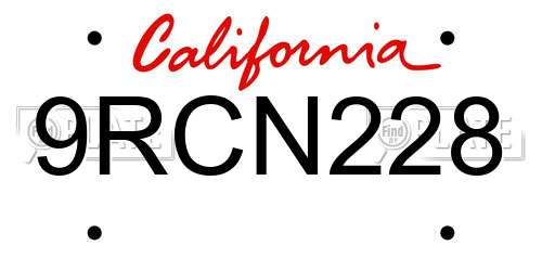 9RCN228 California License Plate