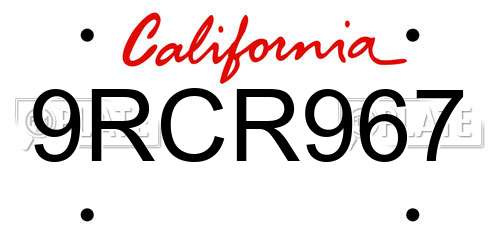 9RCR967 California License Plate
