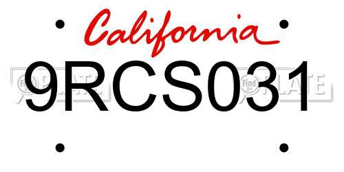 9RCS031 California License Plate
