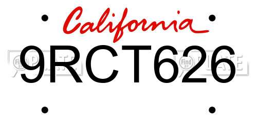 9RCT626 California License Plate